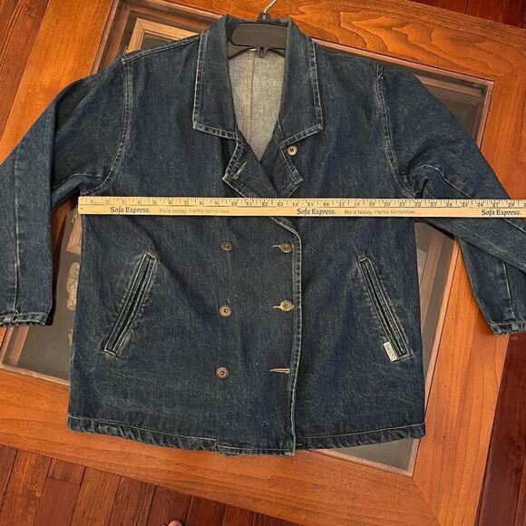 Guess Vintage Denim Jacket Double Breasted Metal Buttons Small 2 Pockets Blue - Picture 14 of 16